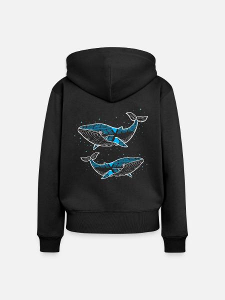 Zwei Wale - Frauen Premium Bio Zip Hoodie - Schwarz