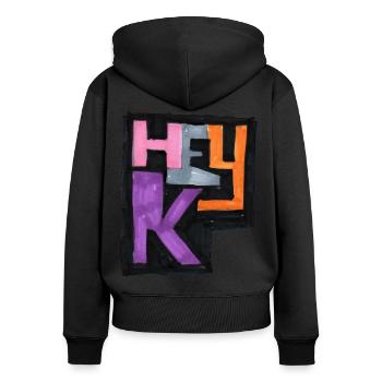 hey K Logo - Frauen Premium Bio Zip Hoodie - Schwarz - Hinten - Julia (174cm)
