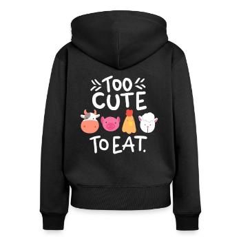 Too cute to eat Geschenk Veganer Vegetarier Vegan - Frauen Premium Bio Zip Hoodie - Schwarz - Hinten - Julia (174cm)