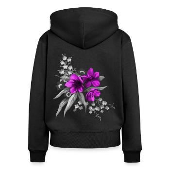 Blumen - Frauen Premium Bio Zip Hoodie - Schwarz - Hinten - Julia (174cm)