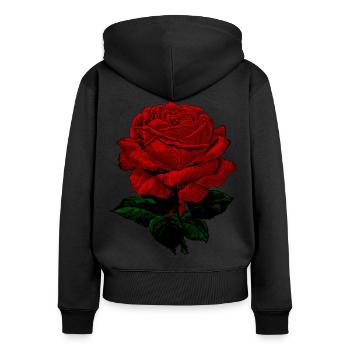 Rose vintage rouge - Sweat à capuche zippé Premium bio Femme - noir - Dos - Julia (174cm)