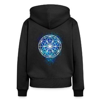 Yoga fleur de la vie | Mantra Cadeau Sanskrit - Sweat à capuche zippé Premium bio Femme - noir - Dos - Julia (174cm)