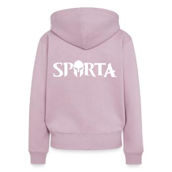 Sparte - Sweat à capuche zippé Premium bio Femme - rose poudré - Dos - Julia (174cm)