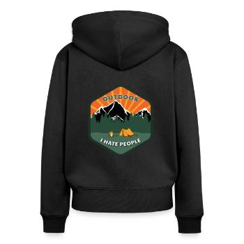Camping en plein air: Je déteste les gens - Dit drôle - Sweat à capuche zippé Premium bio Femme - noir - Dos - Julia (174cm)