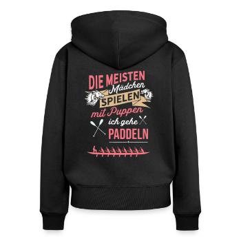 Mädchen spielen mit Puppen - Ich gehe Paddeln - Frauen Premium Bio Zip Hoodie - Schwarz - Hinten - Julia (174cm)
