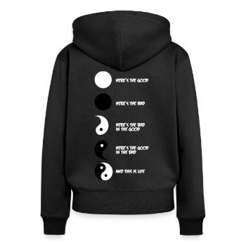 Yin Yang - Frauen Premium Bio Zip Hoodie - Schwarz - Hinten - Julia (174cm)