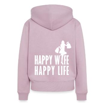 Happy Wife Happy Life - saying - Women's Premium Organic Zip Hoodie - dusky pink - Back - Julia (174cm)