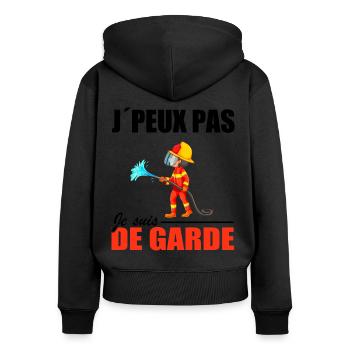 Pompier Shirt • Je suis de garde • Pompier Cadeau - Sweat à capuche zippé Premium bio Femme - noir - Dos - Julia (174cm)