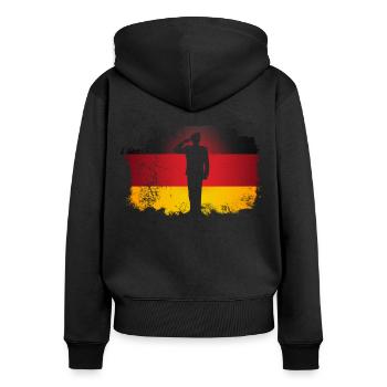 Bundeswehr Soldat salutiert vor deutscher Flagge - Frauen Premium Bio Zip Hoodie - Schwarz - Hinten - Julia (174cm)