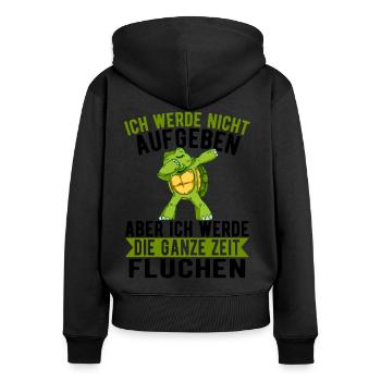 Ich werde nicht aufgeben aber Fluchen Schildkröte - Frauen Premium Bio Zip Hoodie - Schwarz - Hinten - Julia (174cm)