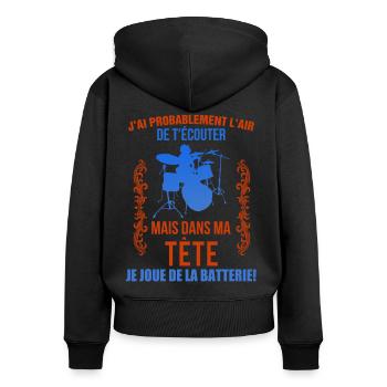Batteur Shirt • Batterie • Musicien Cadeau - Sweat à capuche zippé Premium bio Femme - noir - Dos - Julia (174cm)