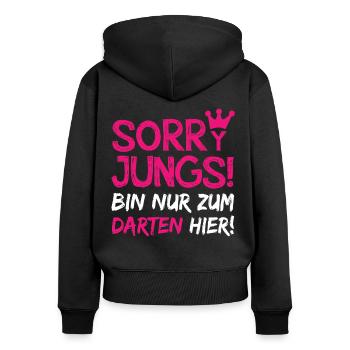 Sorry Jungs Bin Nur Zum Darten Hier Dartspielerin - Frauen Premium Bio Zip Hoodie - Schwarz - Hinten - Julia (174cm)