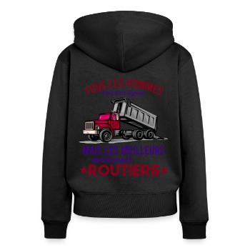 Routier Shirt • Meilleur Metier • Routier Cadeau - Sweat à capuche zippé Premium bio Femme - noir - Dos - Julia (174cm)