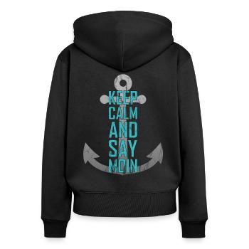 Moin Norddeutsch Norden Küste Plattdeutsch - Frauen Premium Bio Zip Hoodie - Schwarz - Hinten - Julia (174cm)