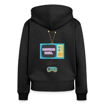 Gamer Girl 90s gaming console old school vintage - Women's Premium Organic Zip Hoodie - black - Back - Julia (174cm)