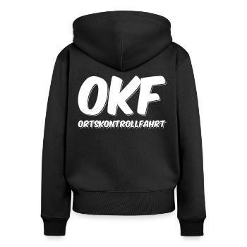 OKF Ortskontrollfahrt - Frauen Premium Bio Zip Hoodie - Schwarz - Hinten - Julia (174cm)