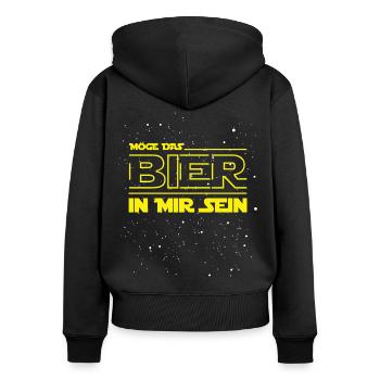 Möge das Bier in mir sein Statement - Frauen Premium Bio Zip Hoodie - Schwarz - Hinten - Julia (174cm)