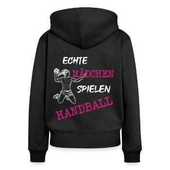 echte Mädchen spielen Handball - Frauen Premium Bio Zip Hoodie - Schwarz - Hinten - Julia (174cm)