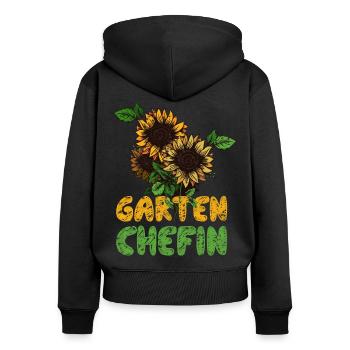 Garten Chefin Gärtnerin Sonnenblume Ruhestand - Frauen Premium Bio Zip Hoodie - Schwarz - Hinten - Julia (174cm)