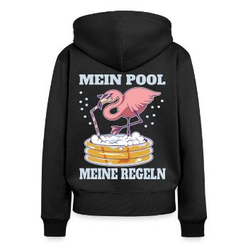 Mein Pool - Swimming Pool - Bademeiste Geschenk - Frauen Premium Bio Zip Hoodie - Schwarz - Hinten - Julia (174cm)