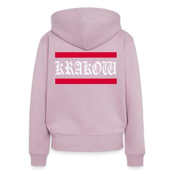 Cracovie Pologne Drapeau Cracovie Polska - Sweat à capuche zippé Premium bio Femme - rose poudré - Dos - Julia (174cm)