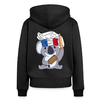 France Chef Koala Gourmet Baker Paris Bear - Sweat à capuche zippé Premium bio Femme - noir - Dos - Julia (174cm)