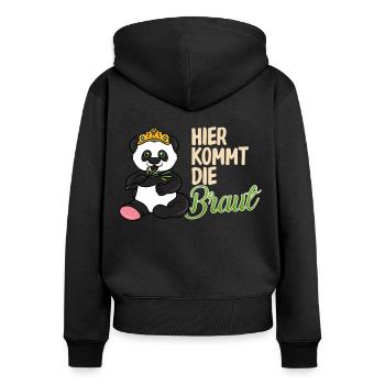 Junggesellinnenabschied m. Panda, Pandabär - Frauen Premium Bio Zip Hoodie - Schwarz - Hinten - Julia (174cm)