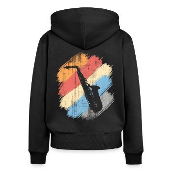 saxophone - Sweat à capuche zippé Premium bio Femme - noir - Dos - Julia (174cm)