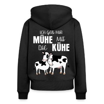 Kuh mit Kalb lustiger Spruch mit Mühe - Frauen Premium Bio Zip Hoodie - Schwarz - Hinten - Julia (174cm)