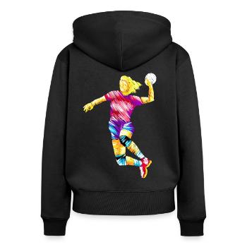 Handballmama Mama Handball Frauen Sportplatz - Frauen Premium Bio Zip Hoodie - Schwarz - Hinten - Julia (174cm)