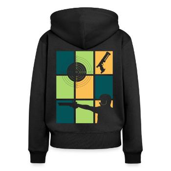 Club de tir et tireurs sportifs vintage - Sweat à capuche zippé Premium bio Femme - noir - Dos - Julia (174cm)