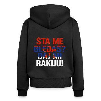 Balkan Jugo Rakija Spruch Geschenk - Frauen Premium Bio Zip Hoodie - Schwarz - Hinten - Julia (174cm)