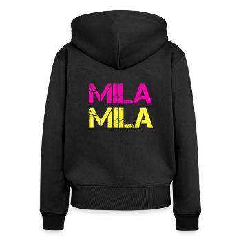 Mila - Frauen Premium Bio Zip Hoodie - Schwarz - Hinten - Julia (174cm)