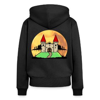 Moyen Age Château Château Forteresse Nature Fantaisie - Sweat à capuche zippé Premium bio Femme - noir - Dos - Julia (174cm)