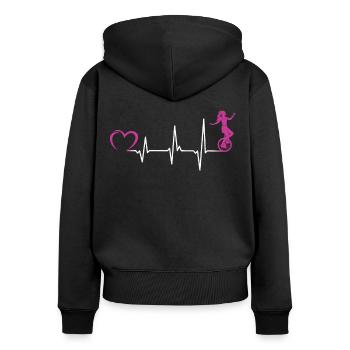 Monocycle monocycliste mon coeur coup de coeur cirque - Sweat à capuche zippé Premium bio Femme - noir - Dos - Julia (174cm)