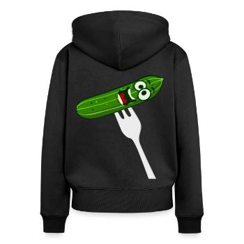 Gurke mit Gabel - lustig - Frauen Premium Bio Zip Hoodie - Schwarz - Hinten - Julia (174cm)