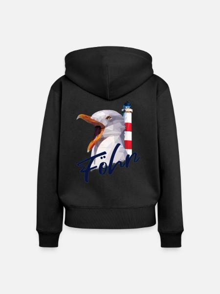 Föhr Insel Urlaub Leuchtturm Möwe Geschenk - Frauen Premium Bio Zip Hoodie - Schwarz
