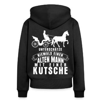 Kutscher Spruch lustige Kutsche - Frauen Premium Bio Zip Hoodie - Schwarz - Hinten - Julia (174cm)