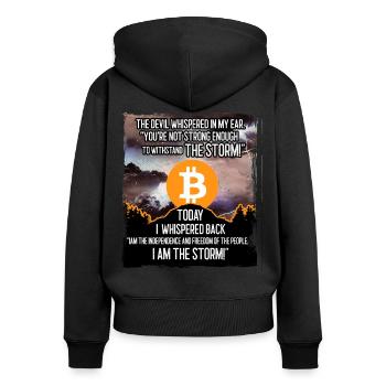 Bitcoin Storm - Frauen Premium Bio Zip Hoodie - Schwarz - Hinten - Julia (174cm)