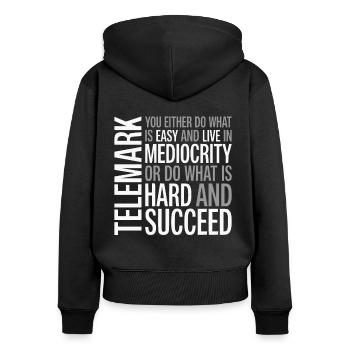 Telemark Ski Telemarken Succeed Spruch Ferse Frei - Frauen Premium Bio Zip Hoodie - Schwarz - Hinten - Julia (174cm)
