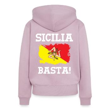 Sicile Rengaine - Sicilia - Sweat à capuche zippé Premium bio Femme - rose poudré - Dos - Julia (174cm)