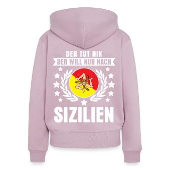 Sizilien Spruch - Sicilia - Frauen Premium Bio Zip Hoodie - Altrosa - Hinten - Julia (174cm)