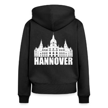 Hannover Rathaus - Frauen Premium Bio Zip Hoodie - Schwarz - Hinten - Julia (174cm)