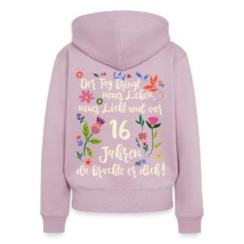 16. Geburtstag schöner Spruch mit floralem Muster - Frauen Premium Bio Zip Hoodie - Altrosa - Hinten - Julia (174cm)