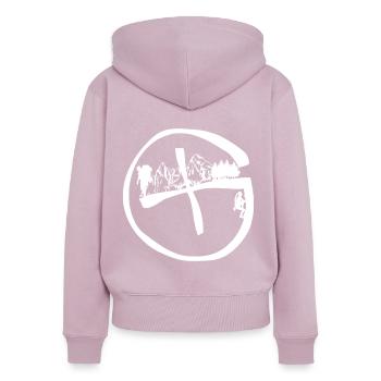 Geocaching motif - Sweat à capuche zippé Premium bio Femme - rose poudré - Dos - Julia (174cm)