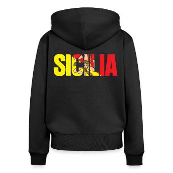 Sicile Drapeau Sicilia Blason - Sweat à capuche zippé Premium bio Femme - noir - Dos - Julia (174cm)