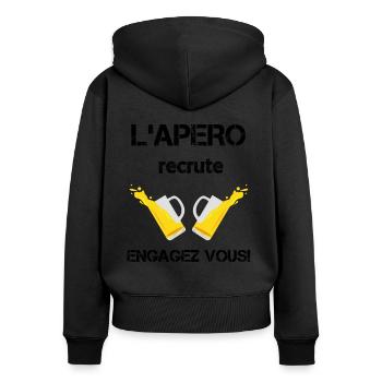 L'apero recrute engagez vous! - Sweat à capuche zippé Premium bio Femme - noir - Dos - Julia (174cm)
