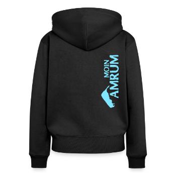 Amrum Moin Spruch - Frauen Premium Bio Zip Hoodie - Schwarz - Hinten - Julia (174cm)