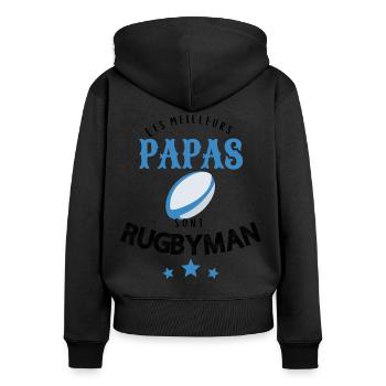 Les meilleurs papas sont rugbyman cadeau - Sweat à capuche zippé Premium bio Femme - noir - Dos - Julia (174cm)