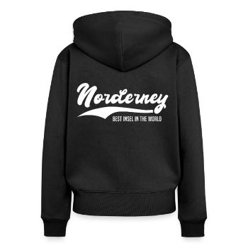 Norderney Insel Sprüche - Frauen Premium Bio Zip Hoodie - Schwarz - Hinten - Julia (174cm)